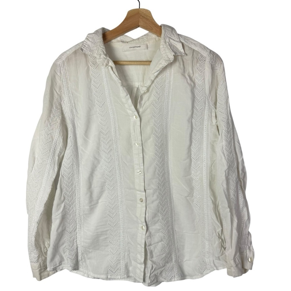 Boutique Promod White Textured Long Sleeve Button Down S